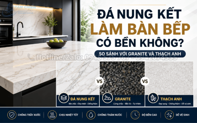 Đá Nung Kết Làm Bàn Bếp Có Bền Không? So Sánh Với Granite Và Thạch Anh
