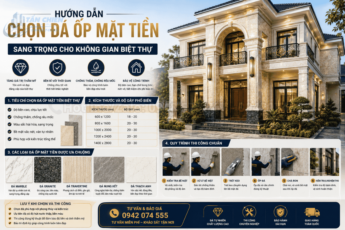Hướng dẫn chọn đá ốp mặt tiền sang trọng cho không gian biệt thự