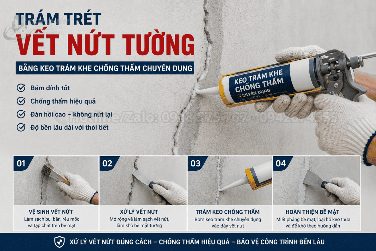 Trám trét vết nứt tường bằng keo trám khe chống thấm chuyên dụng
