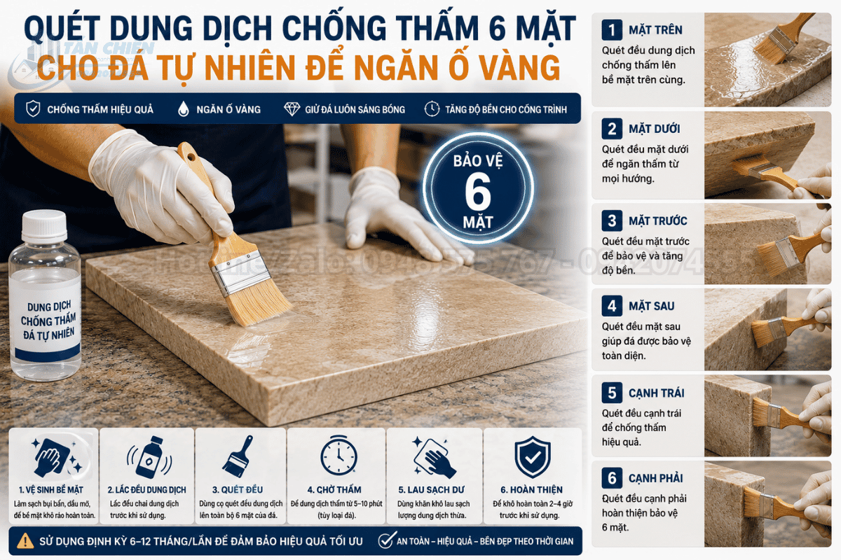 Quét dung dịch chống thấm 6 mặt cho đá tự nhiên để ngăn ố vàng