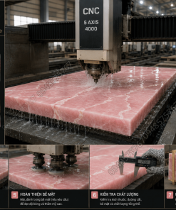 Quá trình cắt đá Onyx bằng máy CNC hiện đại tại xưởng sản xuất để đảm bảo độ chính xác
