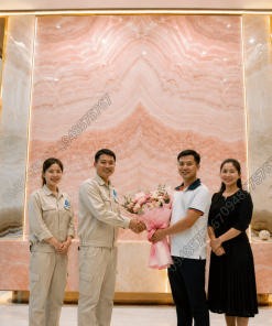 Công trình vách đá Onyx Hồng Pastel hoàn thiện bàn giao cho chủ đầu tư