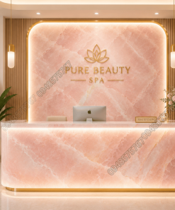 Ứng dụng Mẫu Đá Onyx Hồng Phấn ốp quầy lễ tân sang trọng tại spa cao cấp