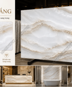 Mẫu Đá Onyx Trắng khổ lớn nhập khẩu với đường vân mây tự nhiên