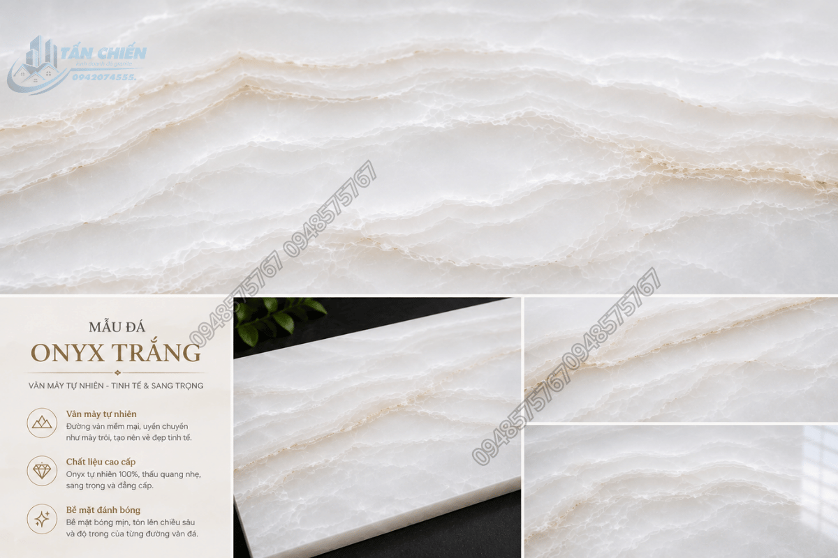 Đường vân mây mềm mại trên Mẫu Đá Onyx Trắng tự nhiên