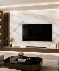 Mẫu Đá Onyx Trắng ốp vách tivi phòng khách hiện đại