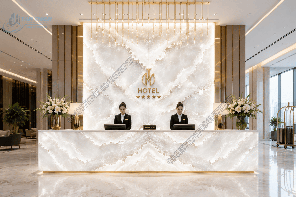 Mẫu Đá Onyx Trắng sử dụng cho quầy lễ tân khách sạn