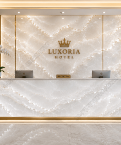 Mẫu Đá Onyx Trắng Pha Lê ốp quầy lễ tân khách sạn