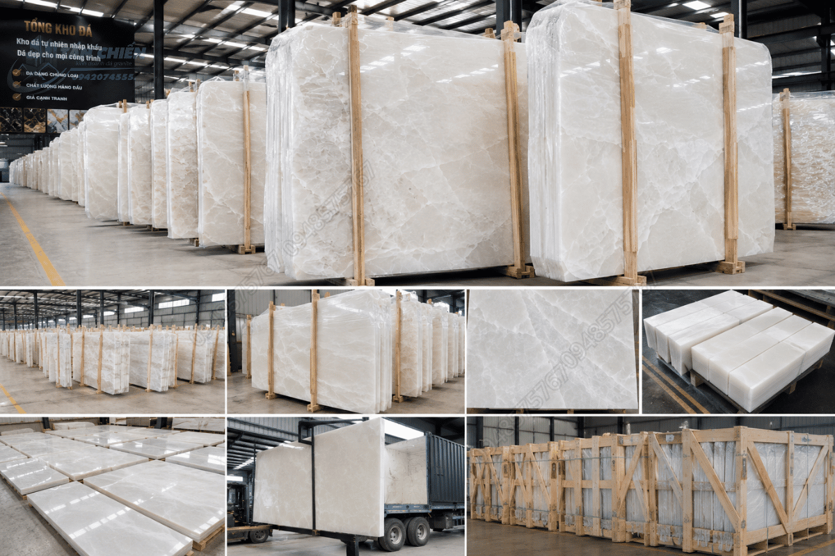 Kho Mẫu Đá Onyx Trắng Pha Lê nhiều quy cách sẵn sàng giao hàng