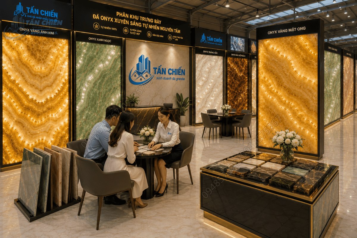 Tổng kho đá Nghệ An Tấn Chiến cung cấp Mẫu Đá Onyx Vàng Ánh Kim