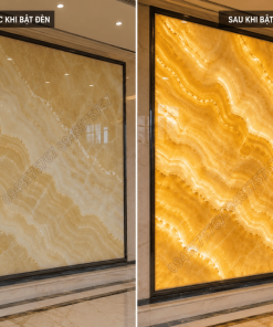 Hiệu ứng xuyên sáng của Mẫu Đá Onyx Vàng Ánh Kim khi lên đèn
