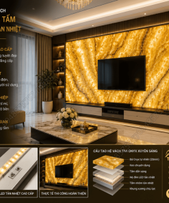 Ốp vách tivi bằng Mẫu Đá Onyx Vàng Ánh Kim nguyên tấm