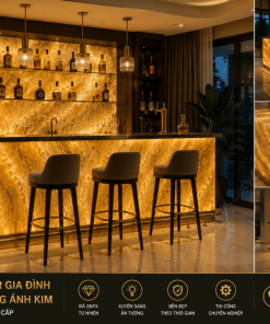 Thiết kế quầy Bar gia đình bằng Mẫu Đá Onyx Vàng Ánh Kim