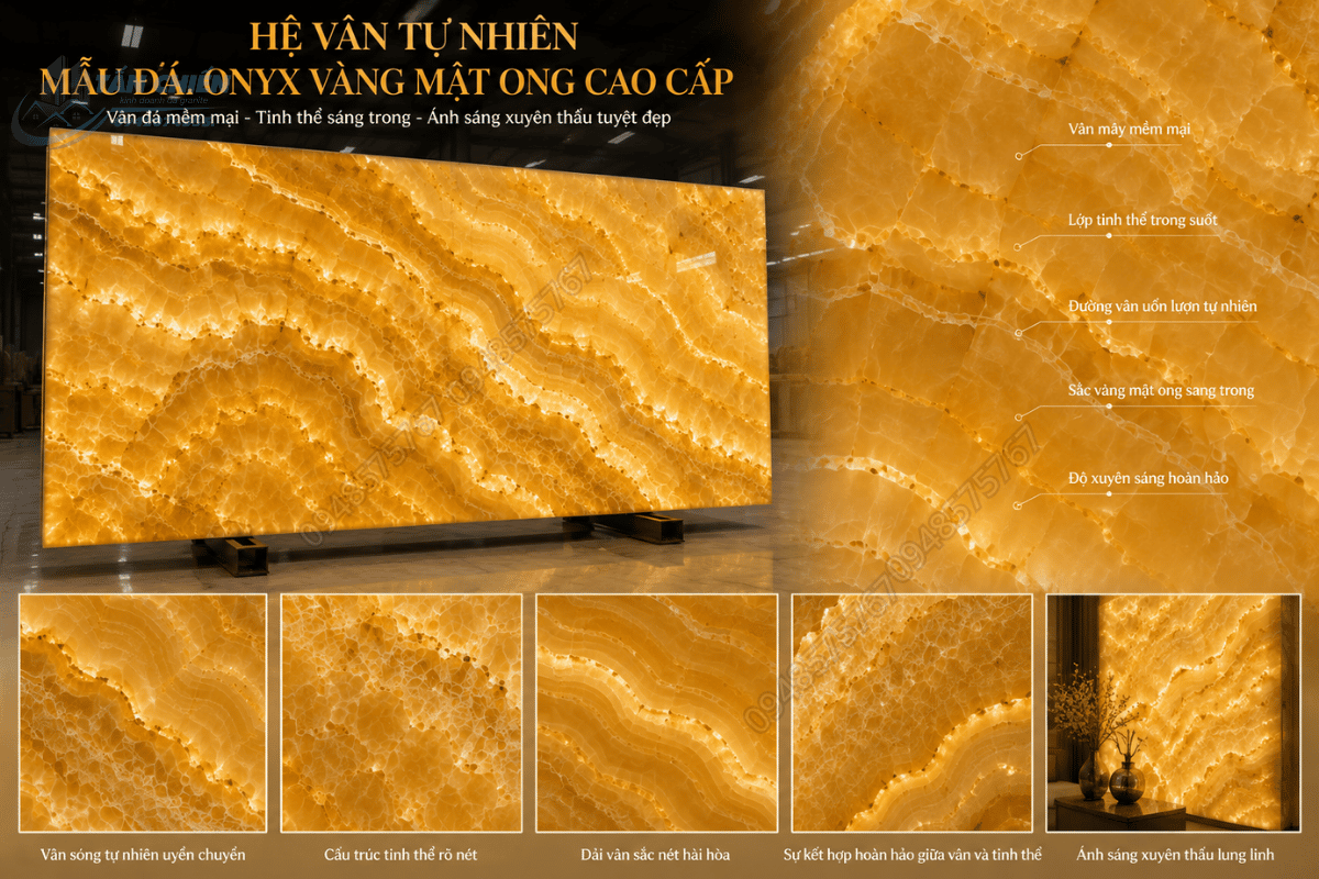Hệ vân tự nhiên của Mẫu Đá Onyx Vàng Mật Ong cao cấp