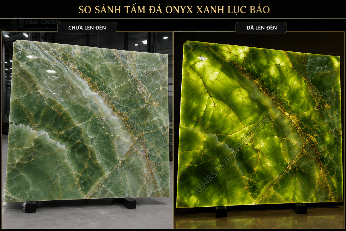 Hiệu ứng truyền sáng đặc biệt của Mẫu Đá Onyx Xanh Lục Bảo tự nhiên