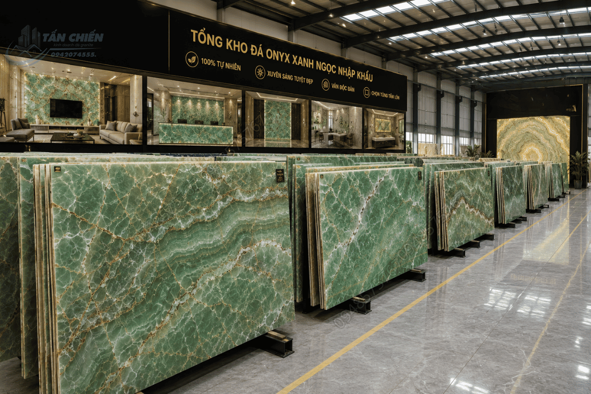 Tổng kho trưng bày các phiến Mẫu Đá Onyx Xanh Ngọc nhập khẩu