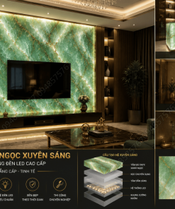 Mẫu Đá Onyx Xanh Ngọc được thi công xuyên sáng với hệ thống đèn LED