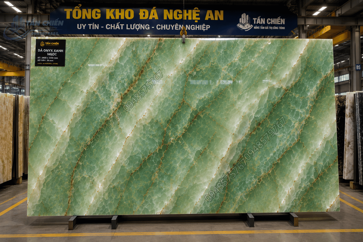 Một phiến Mẫu Đá Onyx Xanh Ngọc nguyên tấm kích thước lớn tại Tổng Kho Đá Nghệ An