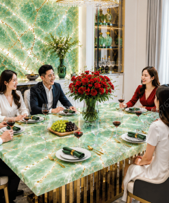 Bàn ăn mặt đá Onyx Xanh Ngọc đẹp mắt và ấn tượng