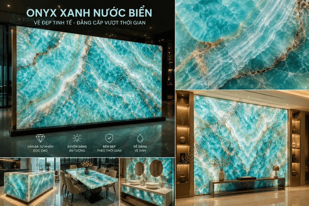 ứng dụng Mẫu Đá Onyx Xanh Nước Biển
