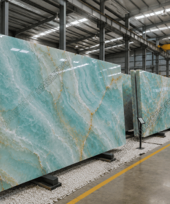 Tổng kho trưng bày các phiến Mẫu Đá Onyx Xanh Nước Biển khổ lớn nhập khẩu