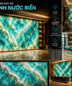 Hiệu ứng xuyên sáng rực rỡ của Mẫu Đá Onyx Xanh Nước Biển khi bật đèn LED