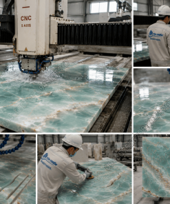 Quá trình cắt CNC và gia công chính xác Mẫu Đá Onyx Xanh Nước Biển tại xưởng