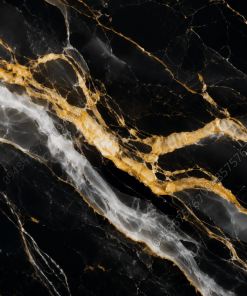 Cận cảnh đường vân trắng và vàng uốn lượn trên nền Mẫu Đá Onyx Đen