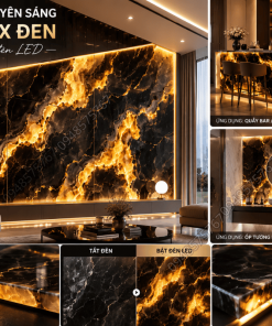 Hiệu ứng xuyên sáng độc đáo của Mẫu Đá Onyx Đen khi được chiếu đèn LED