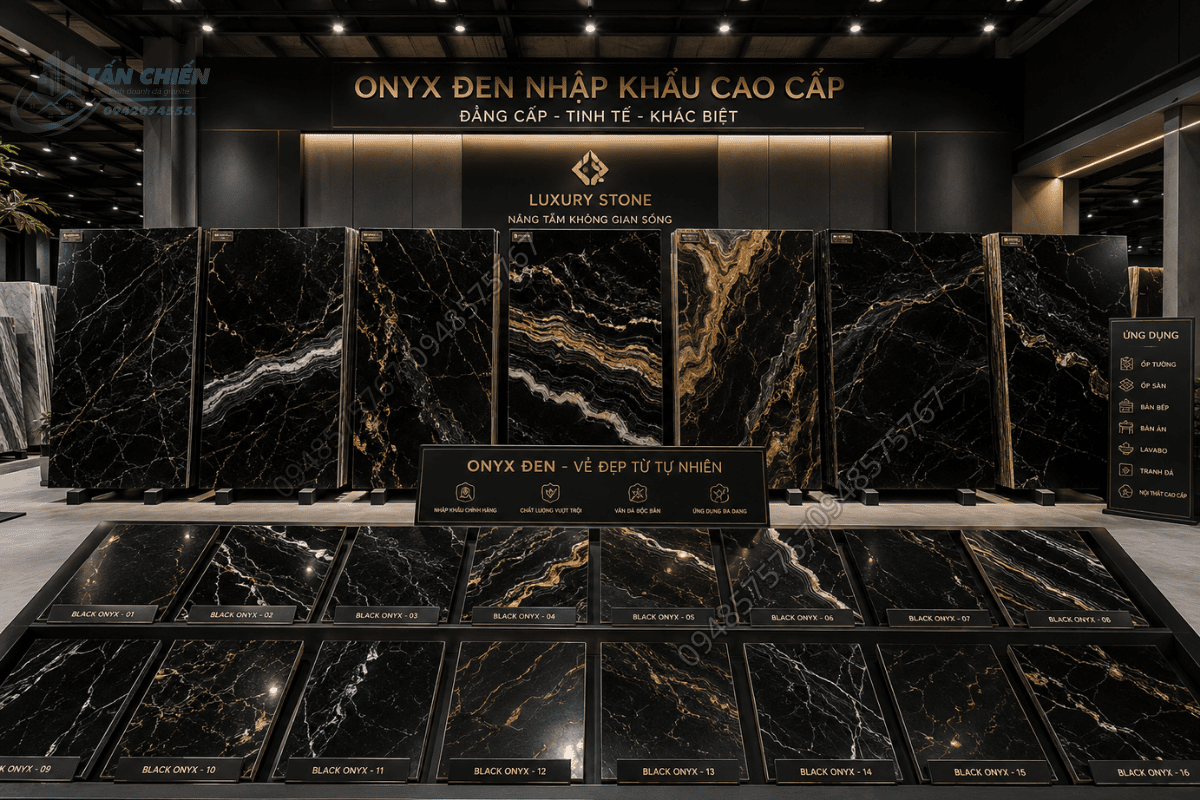 Kho đá trưng bày các phiến Mẫu Đá Onyx Đen nhập khẩu chất lượng cao