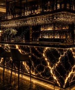 Quầy bar nhà hàng cao cấp sử dụng Mẫu Đá Onyx Đen tạo điểm nhấn quyền lực
