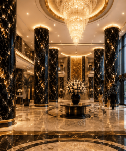 Ứng dụng Mẫu Đá Onyx Đen ốp vách tivi cho phòng khách biệt thự hiện đại