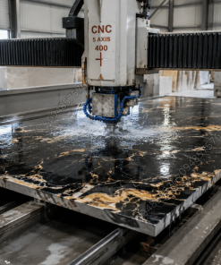 Máy cắt CNC hiện đại đang gia công Mẫu Đá Onyx Đen tại xưởng