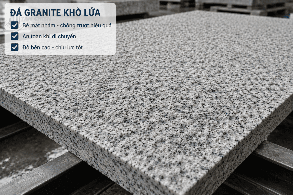 Bề mặt đá Granite khò lửa chống trượt sảnh tam cấp