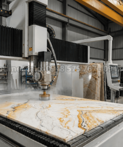 Gia công tranh đá thạch anh tự nhiên vân vàng trắng bằng CNC