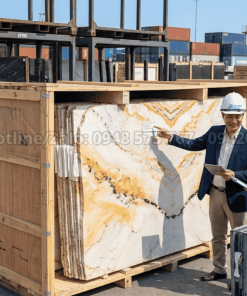 Tranh đá thạch anh tự nhiên vân vàng trắng cao cấp nhập khẩu