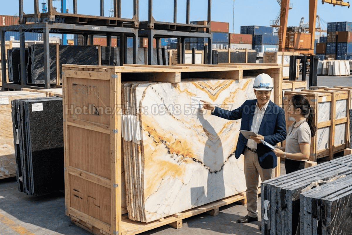 Tranh đá thạch anh tự nhiên vân vàng trắng cao cấp nhập khẩu