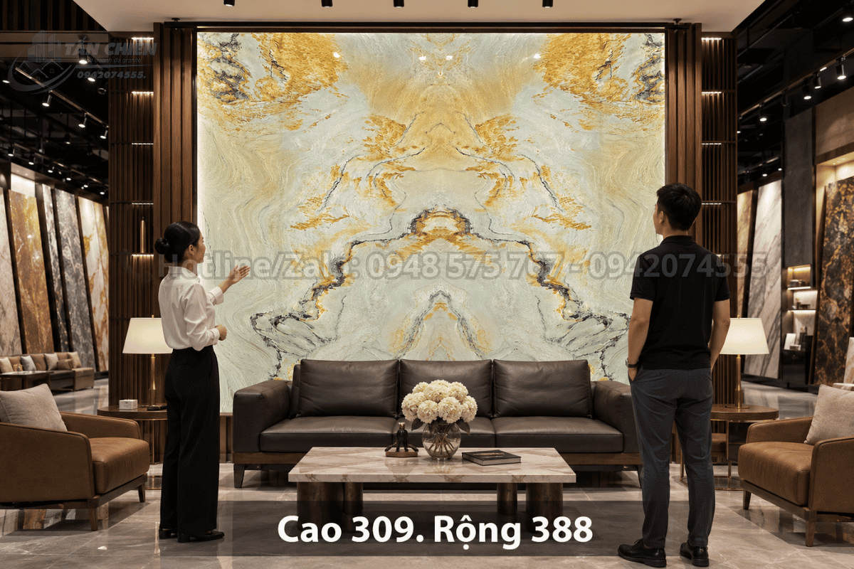 Tranh đá thạch anh tự nhiên Hoàng Kim Đối Xứng kích thước 3090x3880 mm