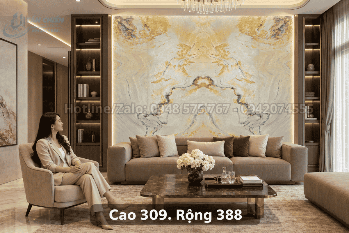 Tranh Đá Thạch Anh Tự Nhiên Hoàng Kim Đối Xứng