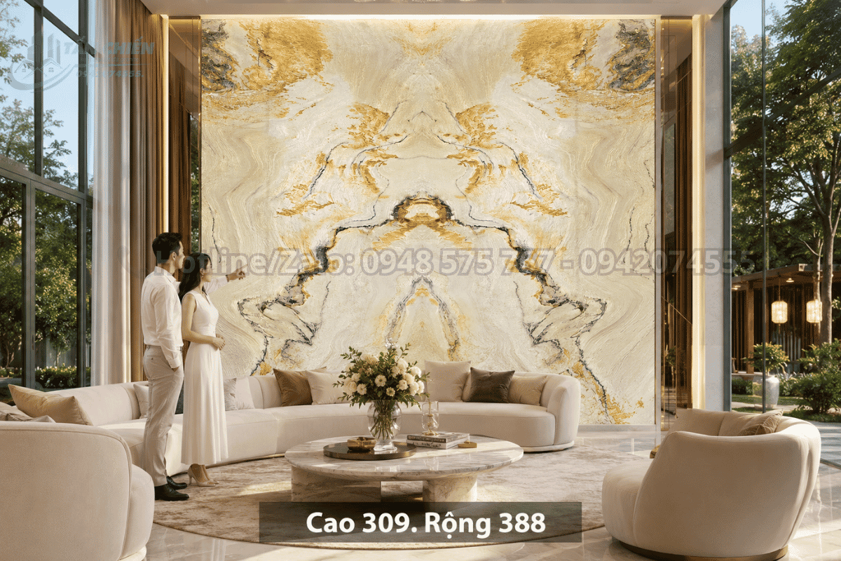 Tranh đá thạch anh tự nhiên màu vàng ánh kim sang trọng