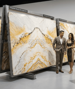 Tranh đá thạch anh tự nhiên vân vàng trắng