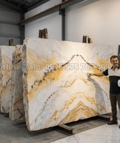 Mẫu tranh đá thạch anh tự nhiên vân vàng trắng nhập khẩu Brazil