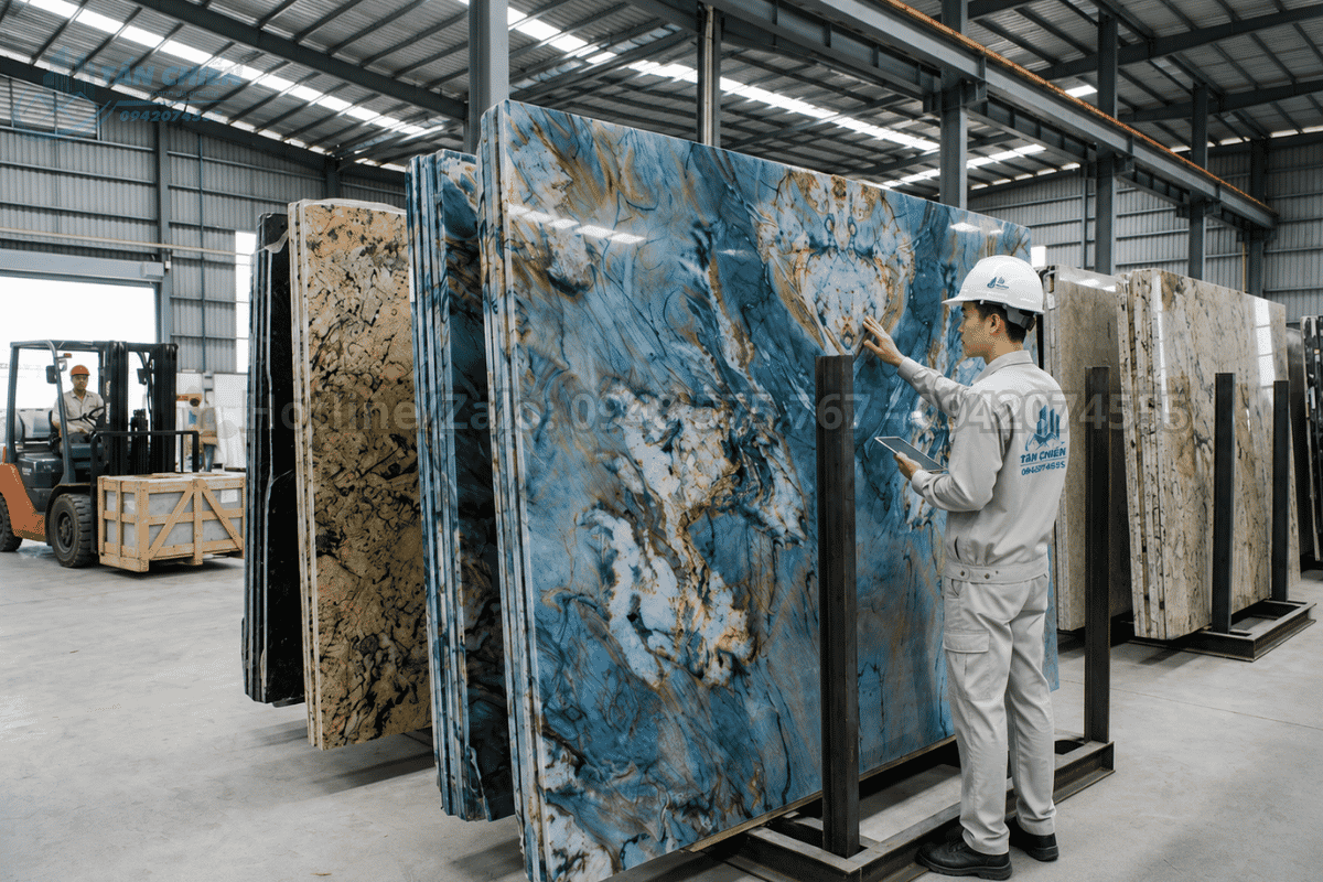 Tranh đá thạch anh tự nhiên vân xanh ngọc cao cấp nhập khẩu