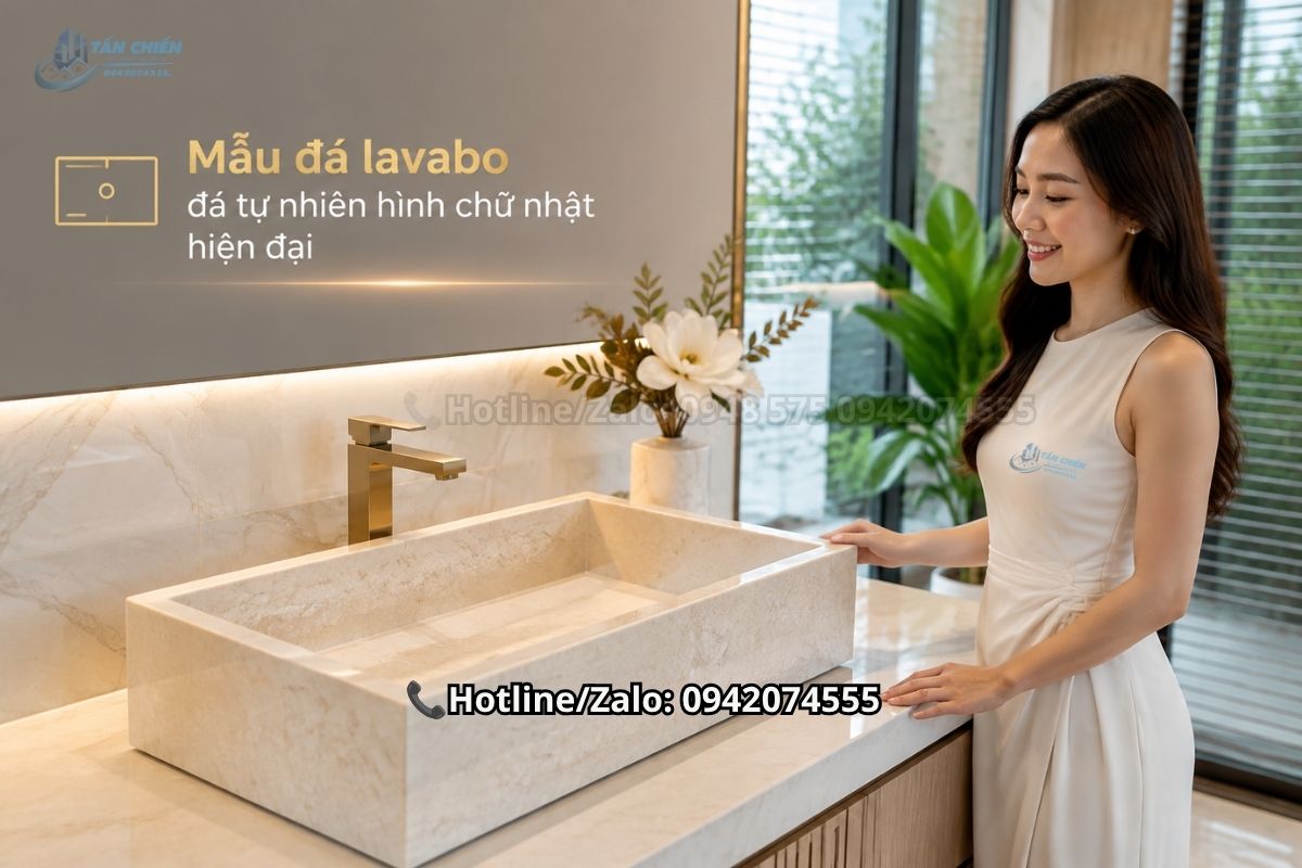 Mẫu đá lavabo đá tự nhiên hình chữ nhật hiện đại
