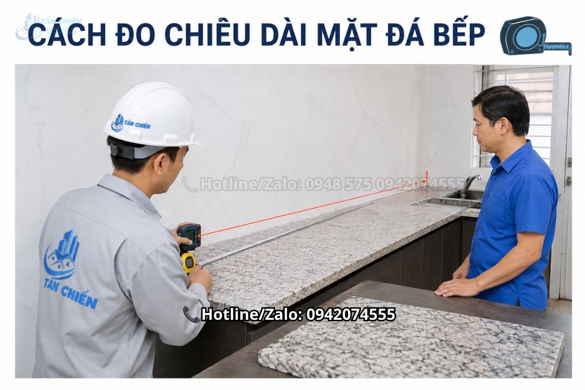 Cách đo chiều dài mặt đá bếp chính xác