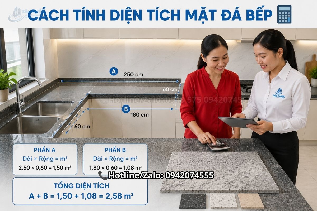 Cách tính diện tích kích thước mặt đá bếp theo m2