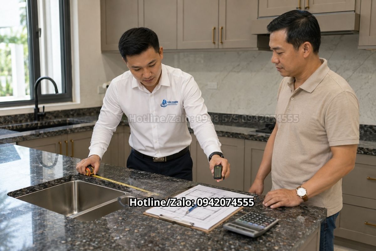 Cách tính chi phí đá granite bàn bếp theo mét vuông