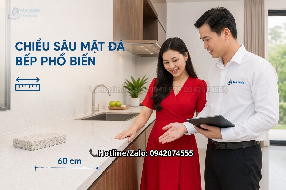 Chiều sâu mặt đá bếp phổ biến cho tủ bếp gia đình
