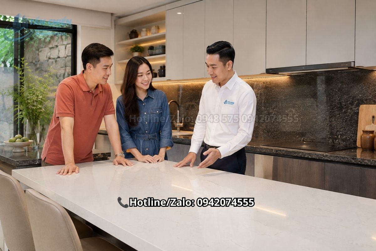 Đá thạch anh và đá granite làm bàn bếp