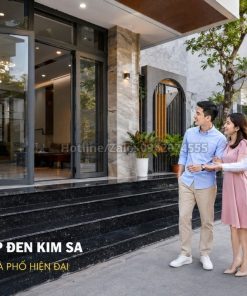 Đá tam cấp đen Kim Sa ốp mặt tiền nhà phố hiện đại